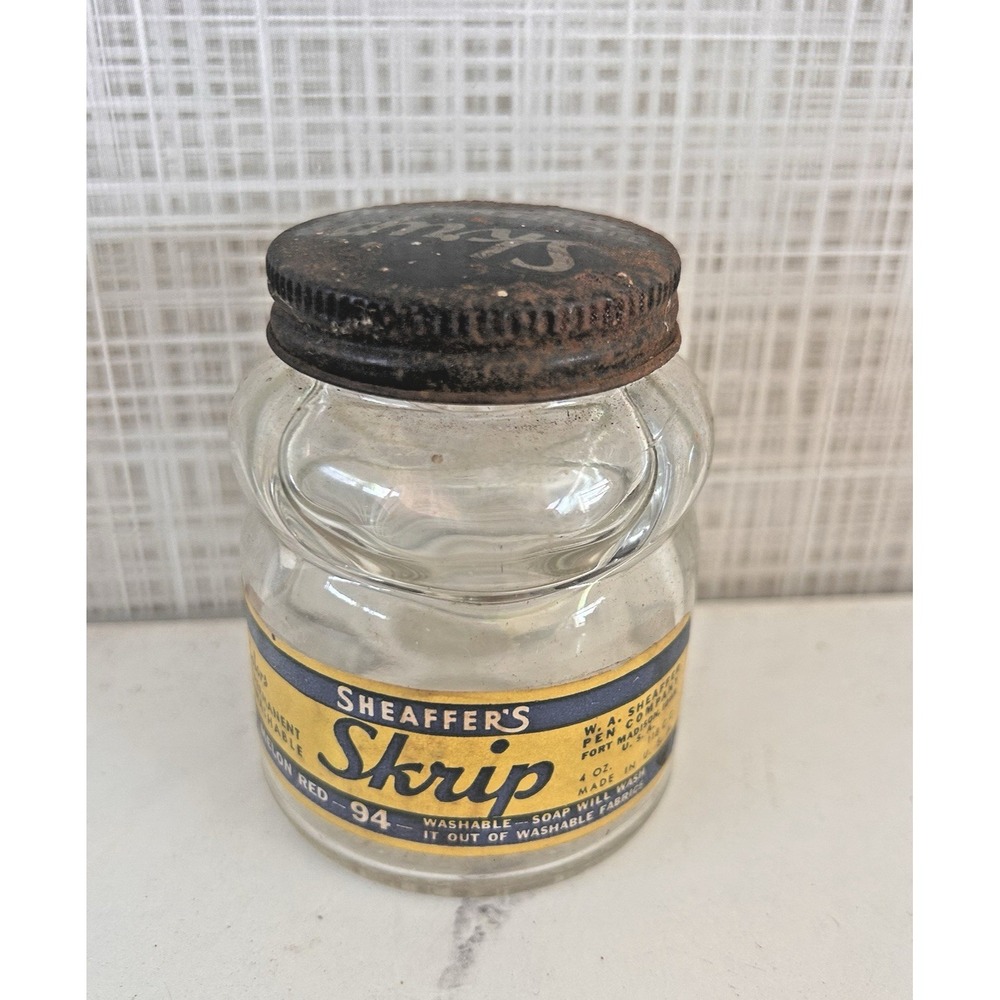 Vintage Sheaffer's Skrip Washable Melon Red 94 Empty‎ Jar With Metal Lid BxA